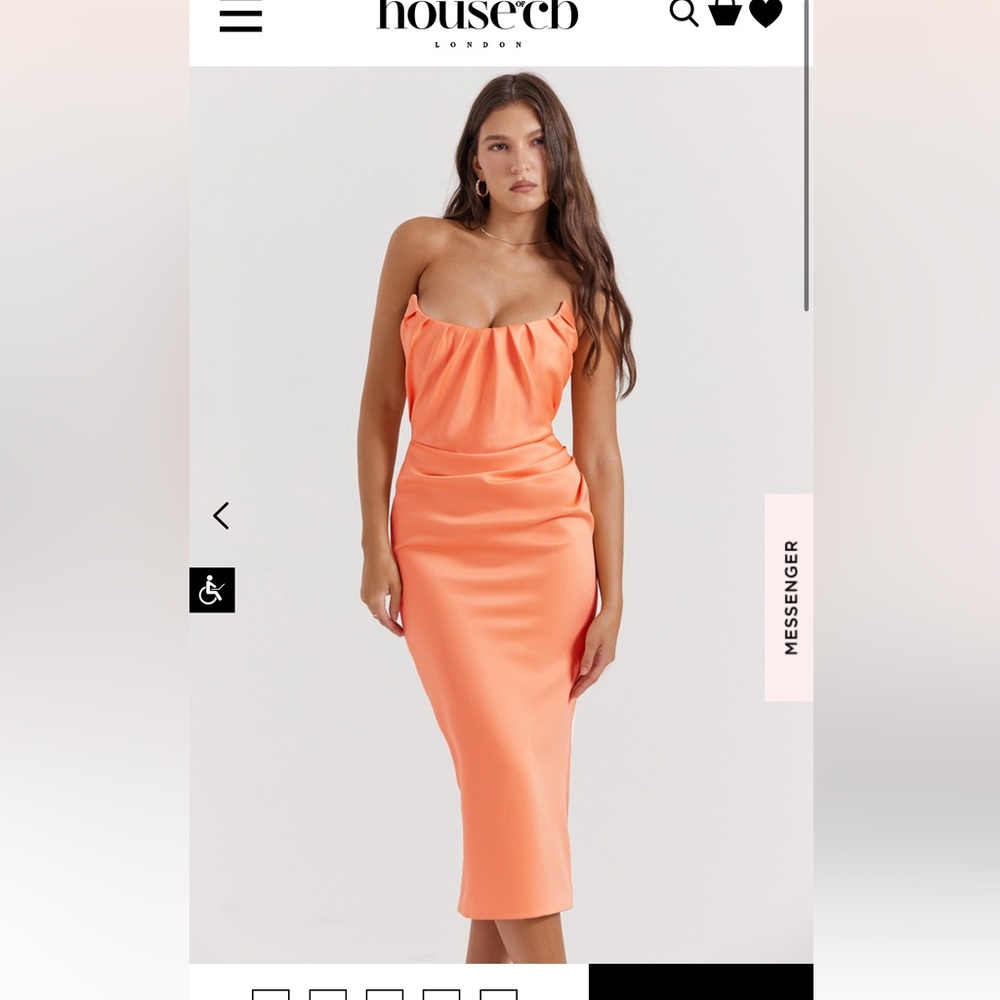 House of CB ALORA Tangerine Strapless Corset Midi Dress